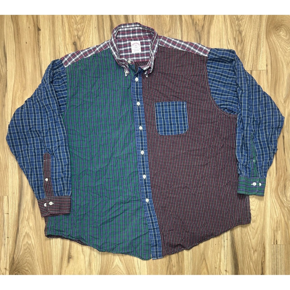 Brooks Brothers Polo Shirt Men's XXL MultiColor Plaid Fun Patchwork Ivy League
